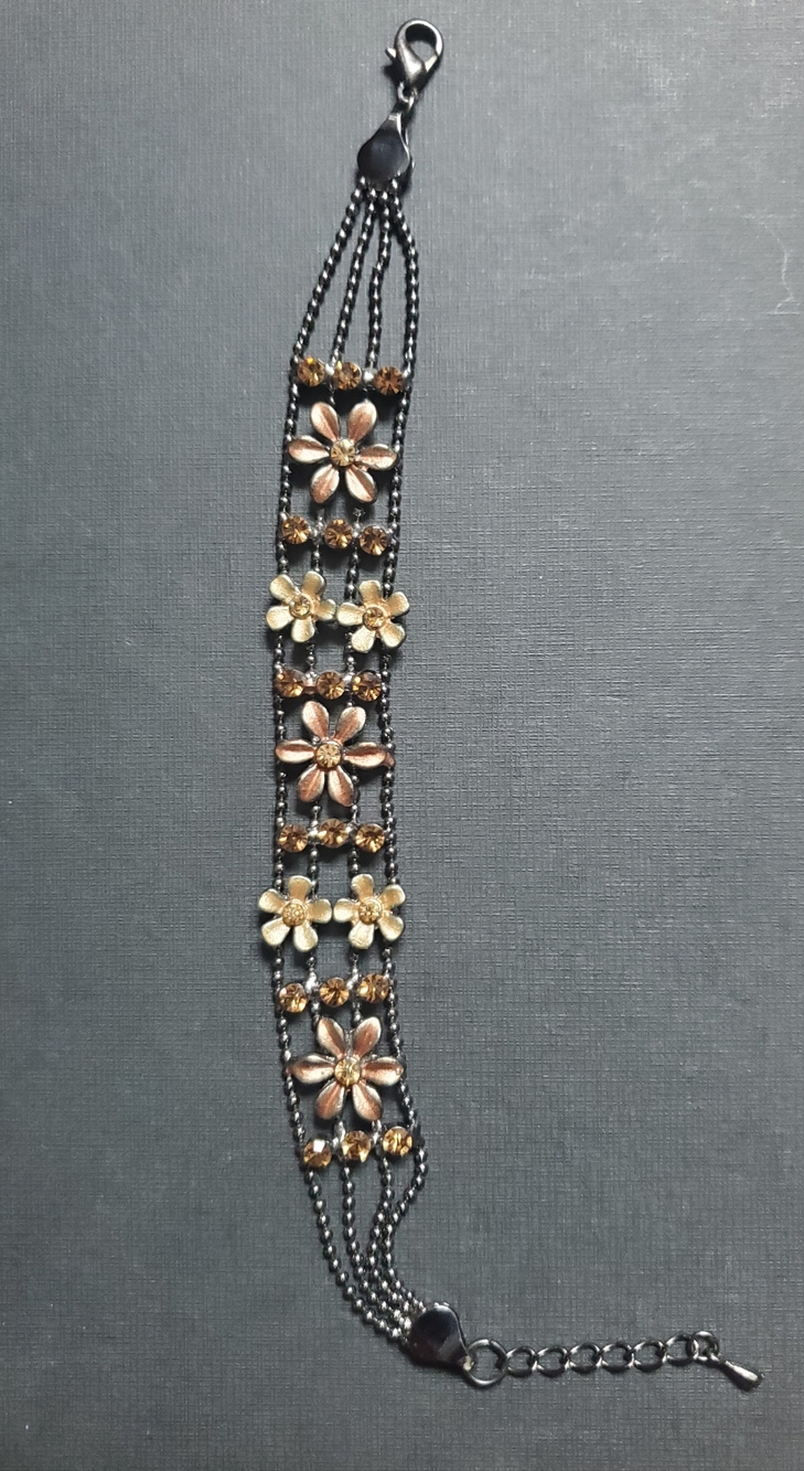 Vintage Pilgrim Danish Floral Multi-Chain Bracelet in Taupe/Charcoal Metallic.